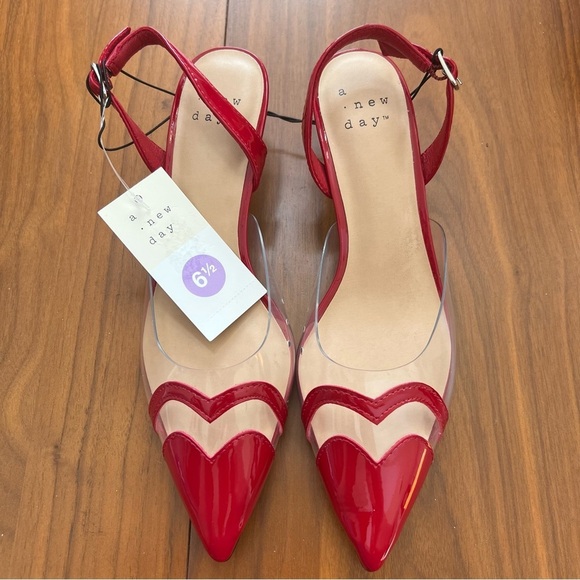 A New Day “Eleanor” Red Patent & Clear Slingback Kitten Heels – Size 6 1/2 - Picture 4 of 5